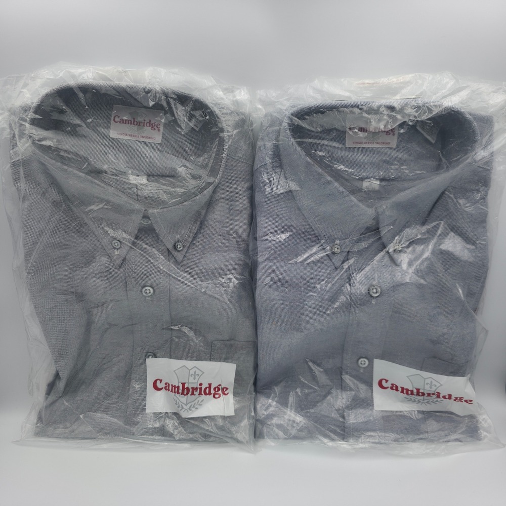 Vintage Cambridge Mens Blue Oxford Dress Shirt Button Down 16 32/33 Lot of 2
